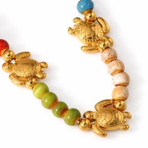 Turtle Beaded Necklace with Multicolor Stone Beads